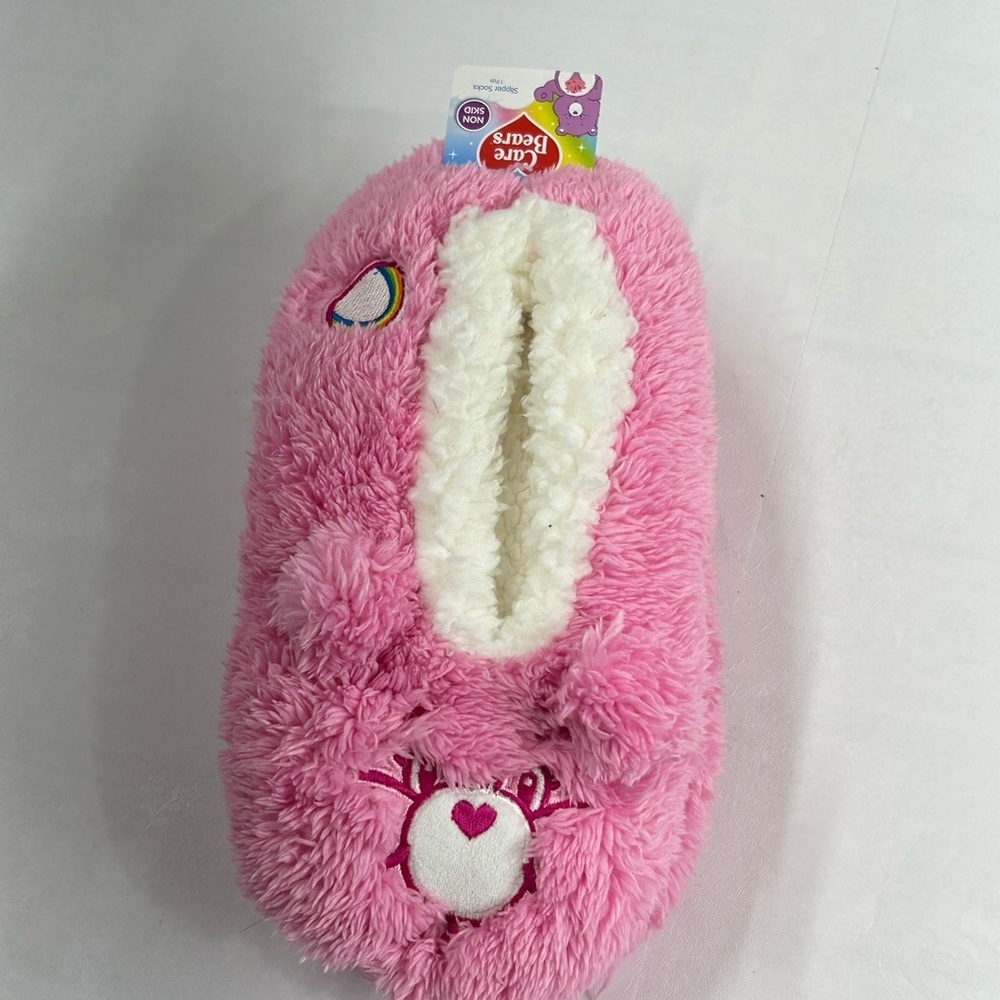 Pink Fuzzy Slippers with Heart Design